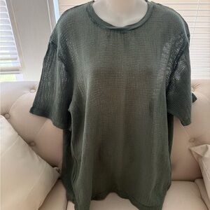 Olive Green Open-Knit Short Sleeve Sweater by Stussy